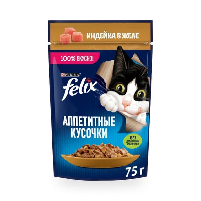 Felix Корм для кошек «Индейка в желе» 75г — 351 〒 | Купить с доставкой