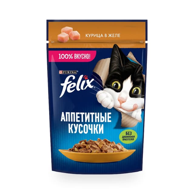 Felix Корм для кошек «Курица в желе» 75г — 351 〒 | Купить с доставкой