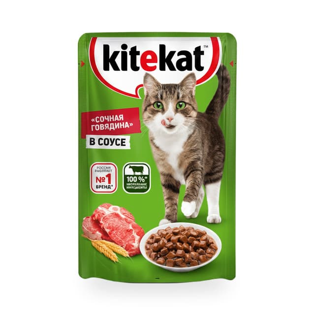 Kitekat Корм для взрослых кошек «Kitekat» с говядиной в соусе (85 гр) — 286 〒 | Купить с доставкой