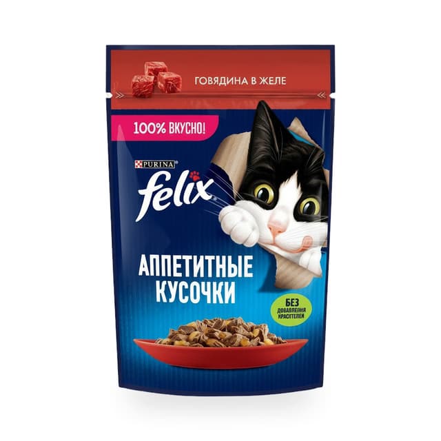 Felix Корм для кошек «Говядина в желе 75г — 351 〒 | Купить с доставкой