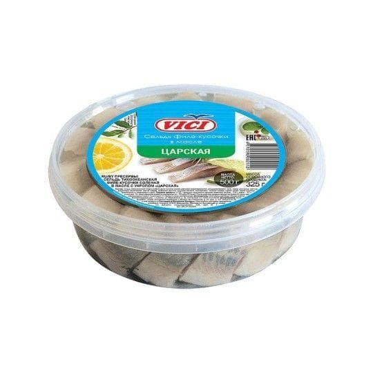 Сельдь филе кусочки в масле с укропом "Царская" VICI Любо есть 500 г. — 3 313 〒 Сельдь филе кусочки в масле с укропом "Царская" VICI Любо есть 500 г. — 3 313 〒 | Купить с доставкой