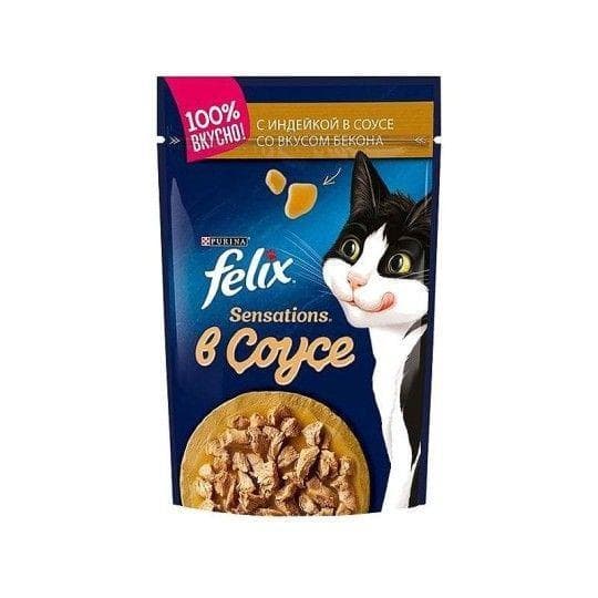 "Felix" Sensations с индейкой в соусе со вкусом бекона 75гр — 289 〒 "Felix" Sensations с индейкой в соусе со вкусом бекона 75гр — 289 〒 | Купить с доставкой