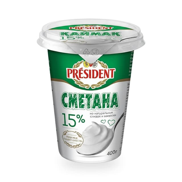 Сметана "President" 15% 400г — 1 300 〒 Сметана "President" 15% 400г — 1 300 〒 | Купить с доставкой