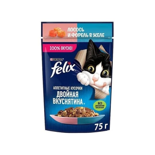 Влажный корм "FELIX" Двойная Вкуснятина с лососем и форелью, в желе 75 г — 289 〒 Влажный корм "FELIX" Двойная Вкуснятина с лососем и форелью, в желе 75 г — 289 〒 | Купить с доставкой
