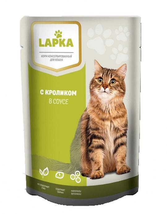 Корм консервированный полнорационный для кошек с кроликом в соусе Lapka, 85 гр, пауч — 125 〒 Корм консервированный полнорационный для кошек с кроликом в соусе Lapka, 85 гр, пауч — 125 〒 | Купить с доставкой