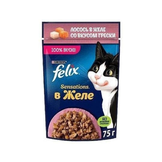 Влажный корм "FELIX" Sensations с лососем в желе с добавлением трески 75г — 189 〒 Влажный корм "FELIX" Sensations с лососем в желе с добавлением трески 75г — 189 〒 | Купить с доставкой