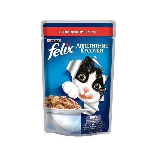 Корм для кошек Felix аппетитные кусочки с говядиной в желе 85 г — 270 〒 Корм для кошек Felix аппетитные кусочки с говядиной в желе 85 г — 270 〒 | Купить с доставкой