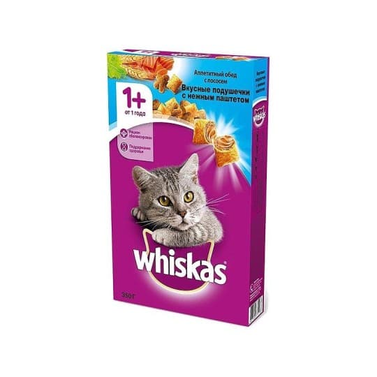 Сухой корм для кошек Whiskas подушечки с паштетом обед с лососем 350г — 1 190 〒 Сухой корм для кошек Whiskas подушечки с паштетом обед с лососем 350г — 1 190 〒 | Купить с доставкой