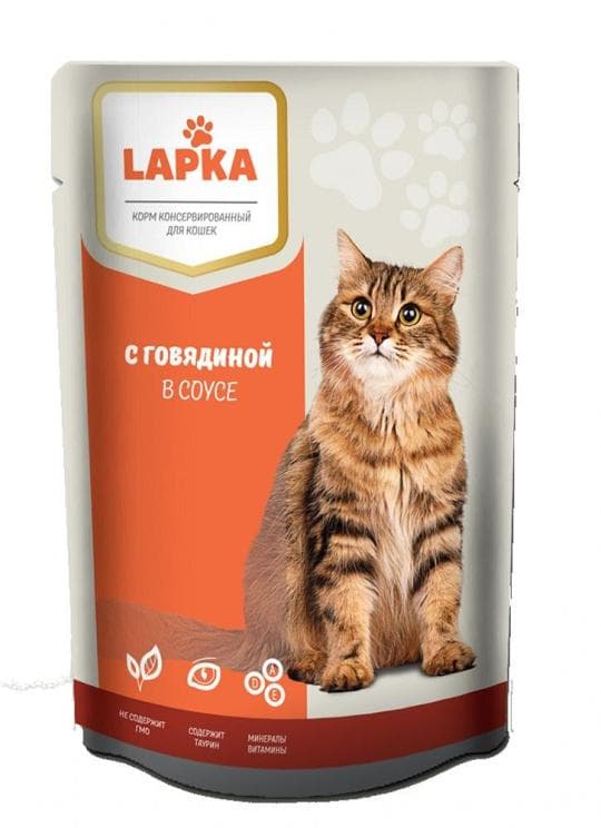 Корм консервированный полнорационный для кошек с говядиной в соусе Lapka, 85 гр, пауч — 119 〒 Корм консервированный полнорационный для кошек с говядиной в соусе Lapka, 85 гр, пауч — 119 〒 | Купить с доставкой