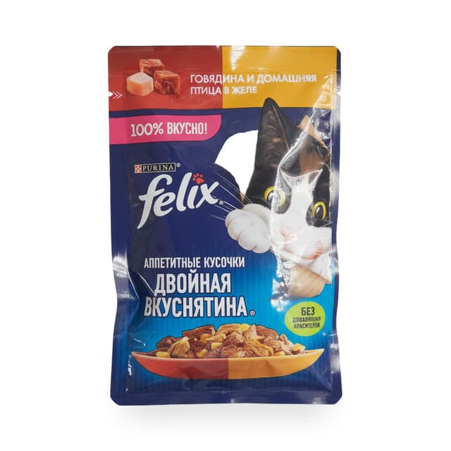 Корм консервированный аппетитные кусочки -Двойная вкуснятина ,Felix -75 гр со вкусом говядина и домашняя курица в желе — 260 〒 Корм консервированный аппетитные кусочки -Двойная вкуснятина ,Felix -75 гр со вкусом говядина и домашняя курица в желе — 2...
