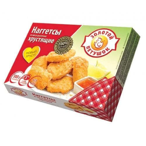 Золотой петушок Наггетсы из мяса цыпленка хрустящие 12*300 гр — 2 115 〒 Золотой петушок Наггетсы из мяса цыпленка хрустящие 12*300 гр — 2 115 〒 | Купить с доставкой