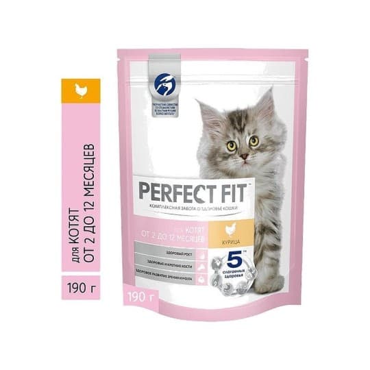 Cухой полнорационный корм PERFECT FIT™ для котят от 2 до 12 месяцев, с курицей, 190г — 1 029 〒 Cухой полнорационный корм PERFECT FIT™ для котят от 2 до 12 месяцев, с курицей, 190г — 1 029 〒 | Купить с доставкой