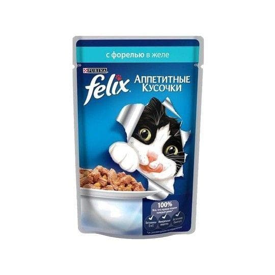 Корм для кошек Felix аппетитные кусочки с форелью в желе 85 г — 270 〒 Корм для кошек Felix аппетитные кусочки с форелью в желе 85 г — 270 〒 | Купить с доставкой