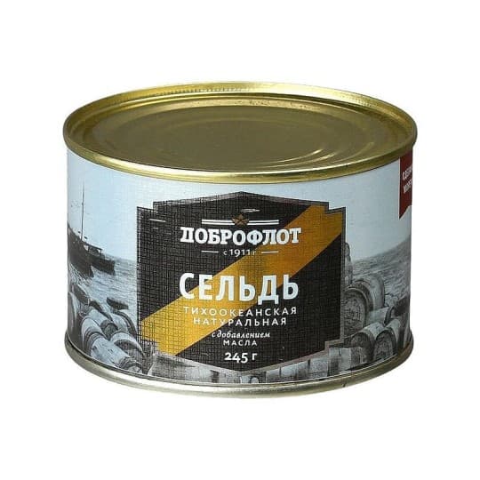 Сельдь натуральная Доброфлот с добавлением масла 245 г — 1 080 〒 Сельдь натуральная Доброфлот с добавлением масла 245 г — 1 080 〒 | Купить с доставкой