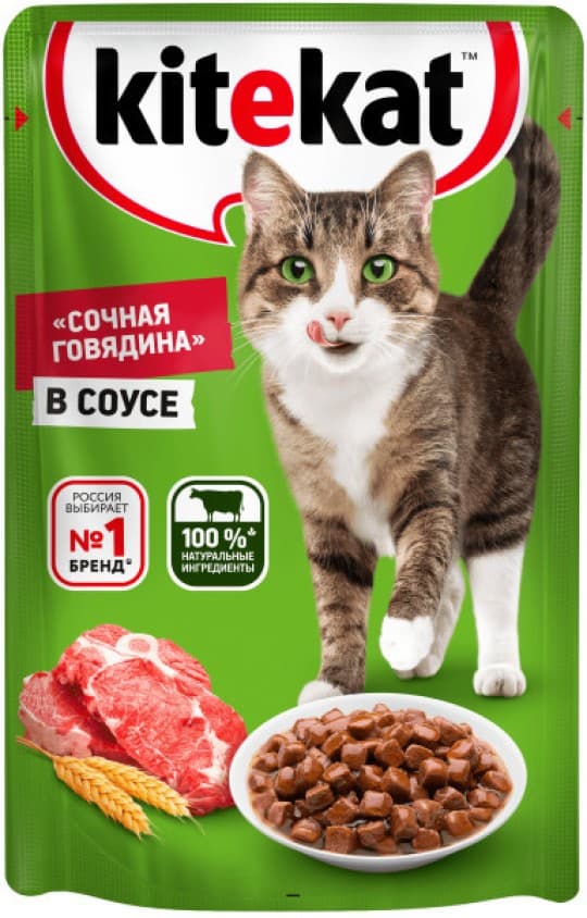Kitekat Корм для взрослых кошек «Kitekat» с говядиной в соусе (85 гр) — 286 〒 Kitekat Корм для взрослых кошек «Kitekat» с говядиной в соусе (85 гр) — 286 〒 | Купить с доставкой