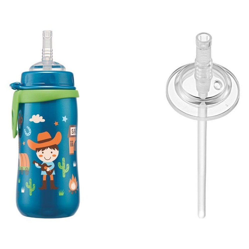 NIP Поильник пластиковый для мальчика 330 мл, с заглушкой