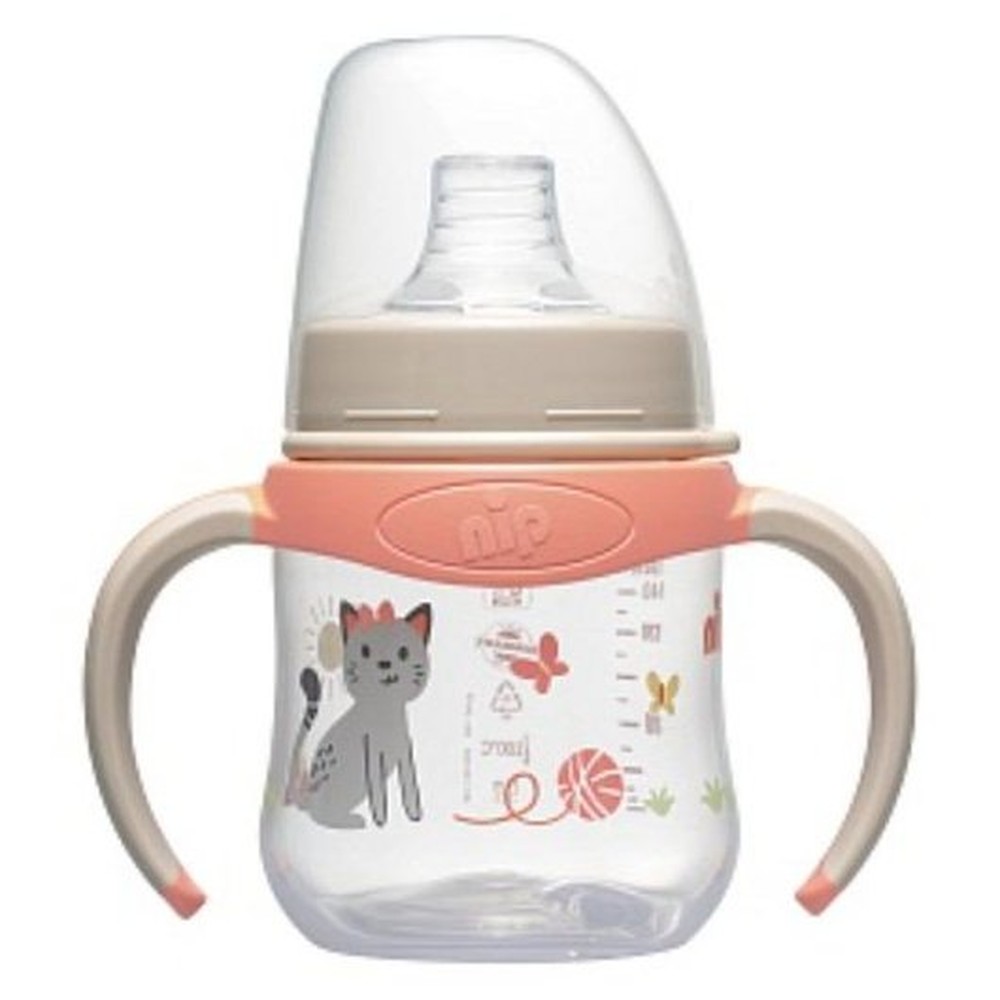  Бутылочка Nip тренировочная пластиковая с силиконовой соской ддя девочек, 150 мл 