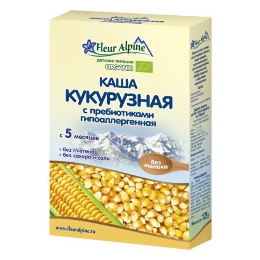 Fleur Alpine Organic каша безмолочная кукурузная с пребиотиками гипоаллергенная, с 5 месяцев, 175 г