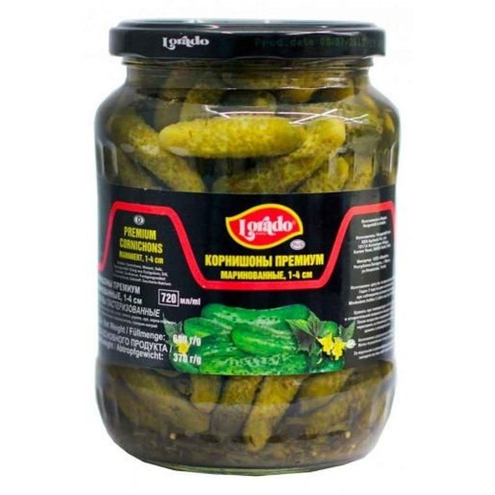 Корнишоны Lorado Премиум маринованные, 1-4 см 370 мл.
