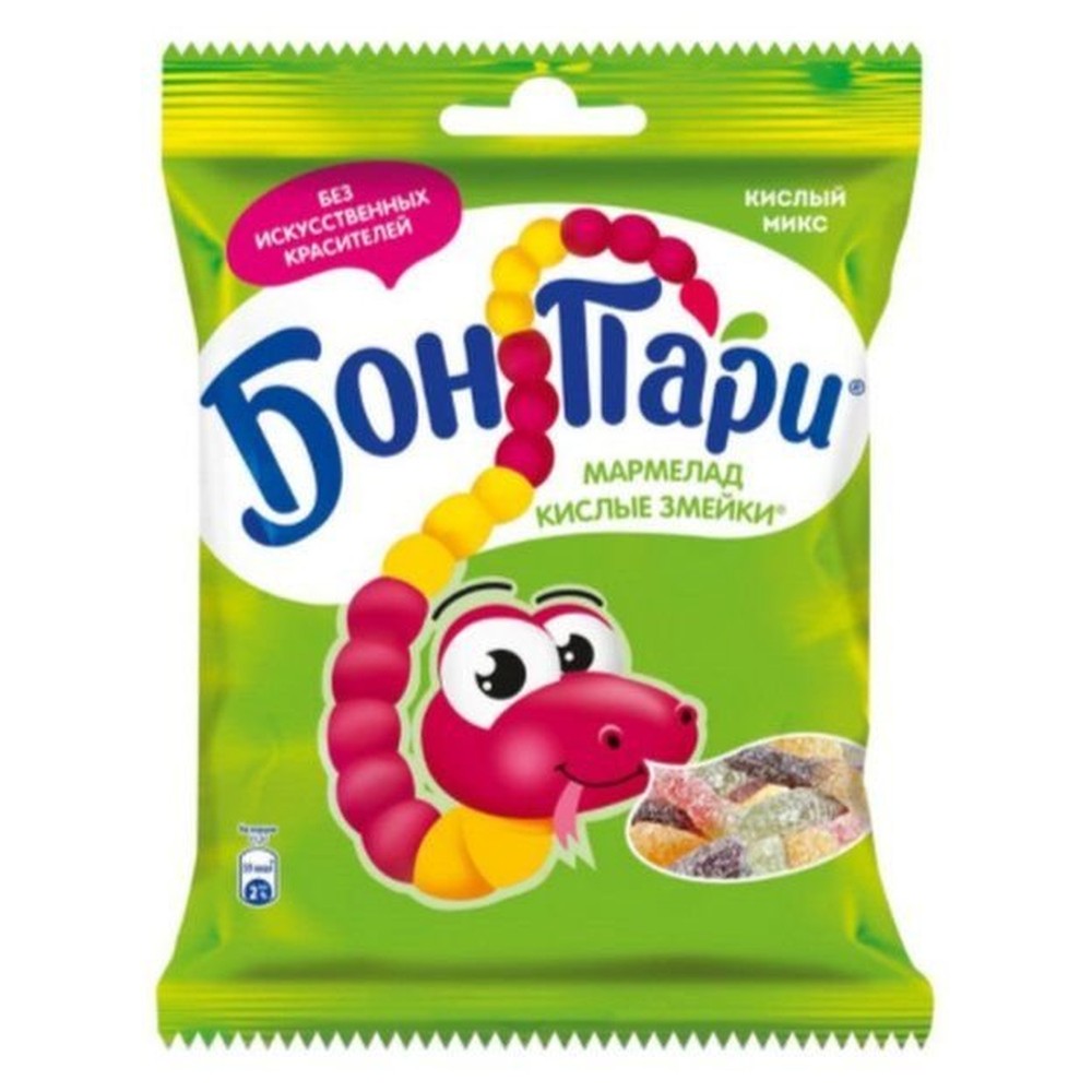 БОН ПАРИ®. КИСЛЫЕ ЗМЕЙКИ. МАРМЕЛАД ЖЕВАТЕЛЬНЫЙ ФИГУРНЫЙ СО ВКУСОМ ФРУКТОВ. 120г