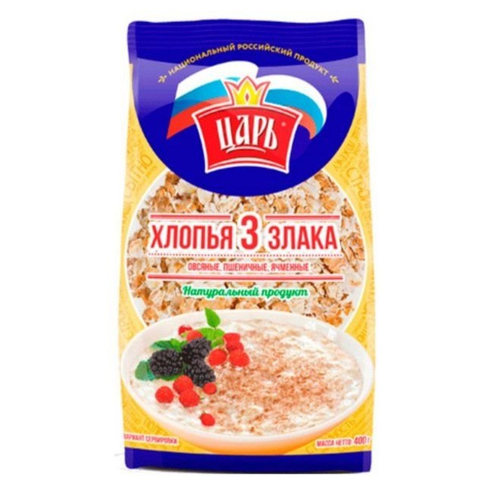 Хлопья 3 злака, овес-ячмень-пшеница Царь, 400 гр