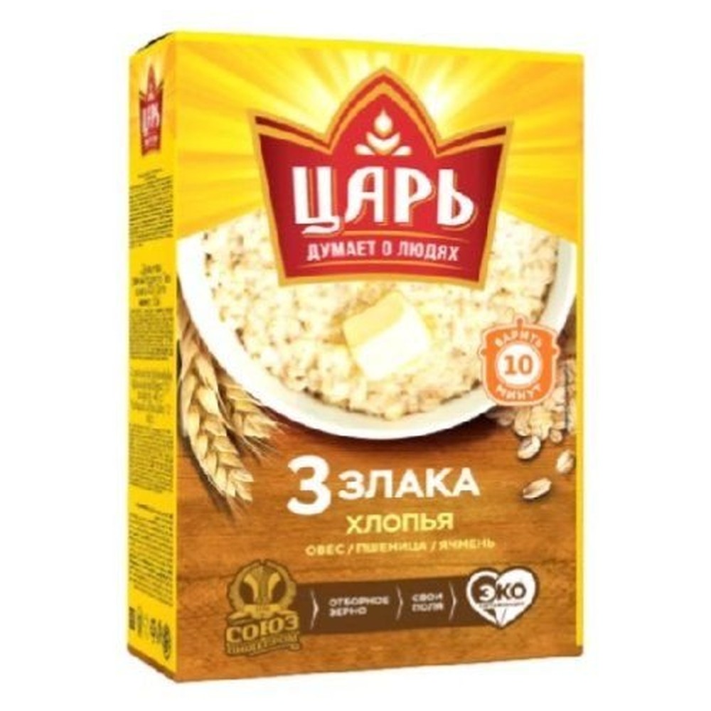 400Г ХЛОПЬЯ 3-ЗЛАКА КОРОБ ЦАРЬ