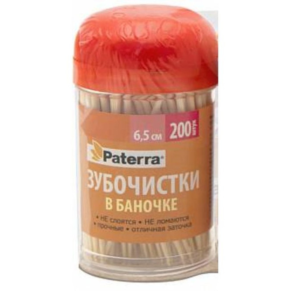 Зубочистки Paterra деревянные в баночке 200 шт