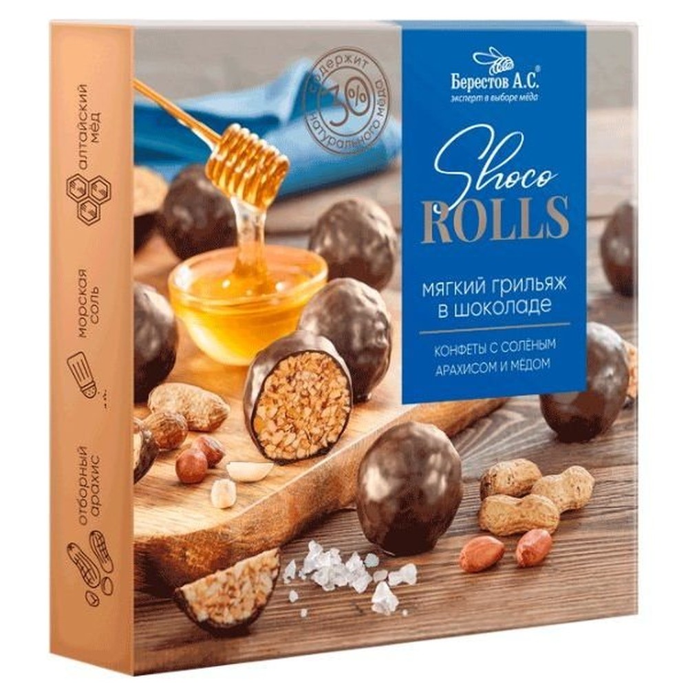 Грильяж Shoco Rolls соленый арахис мед 135г Galagancha