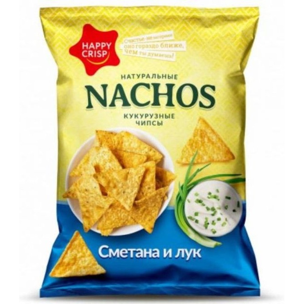 Чипсы "Happy Nachos", кукурузные, со вкусом сметаны и лука/ 75 гр