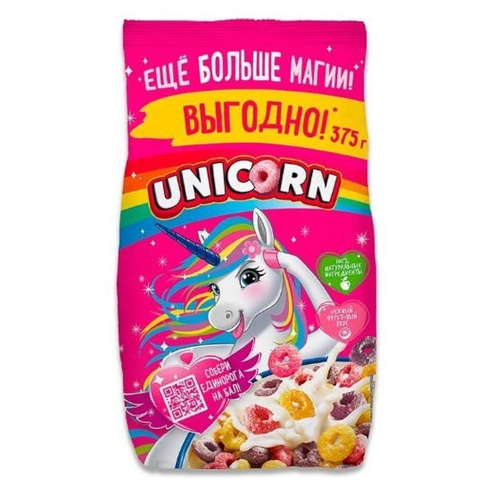 Готовый завтрак "Kellogg`s Unicorn" радужные колечки  с фруктовым вкусом 375гр