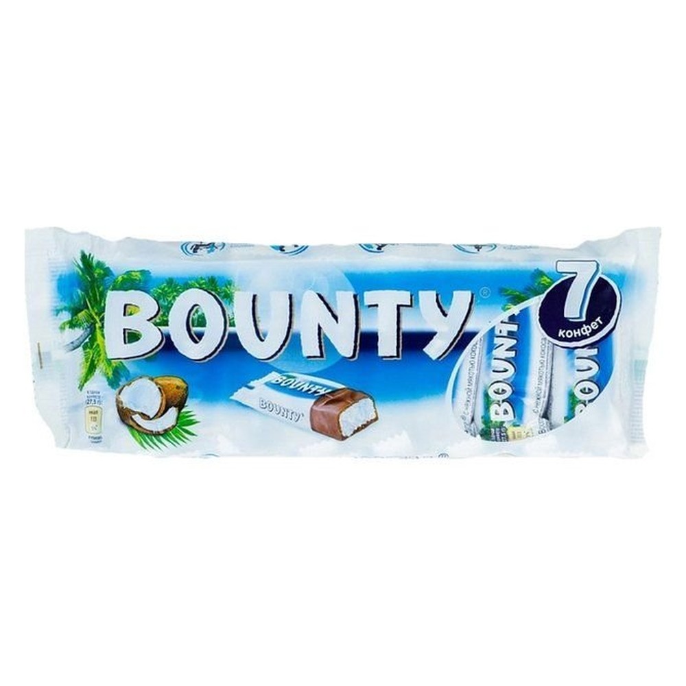 Bounty шоколадный батончик, пачка 6шт по 27,5г