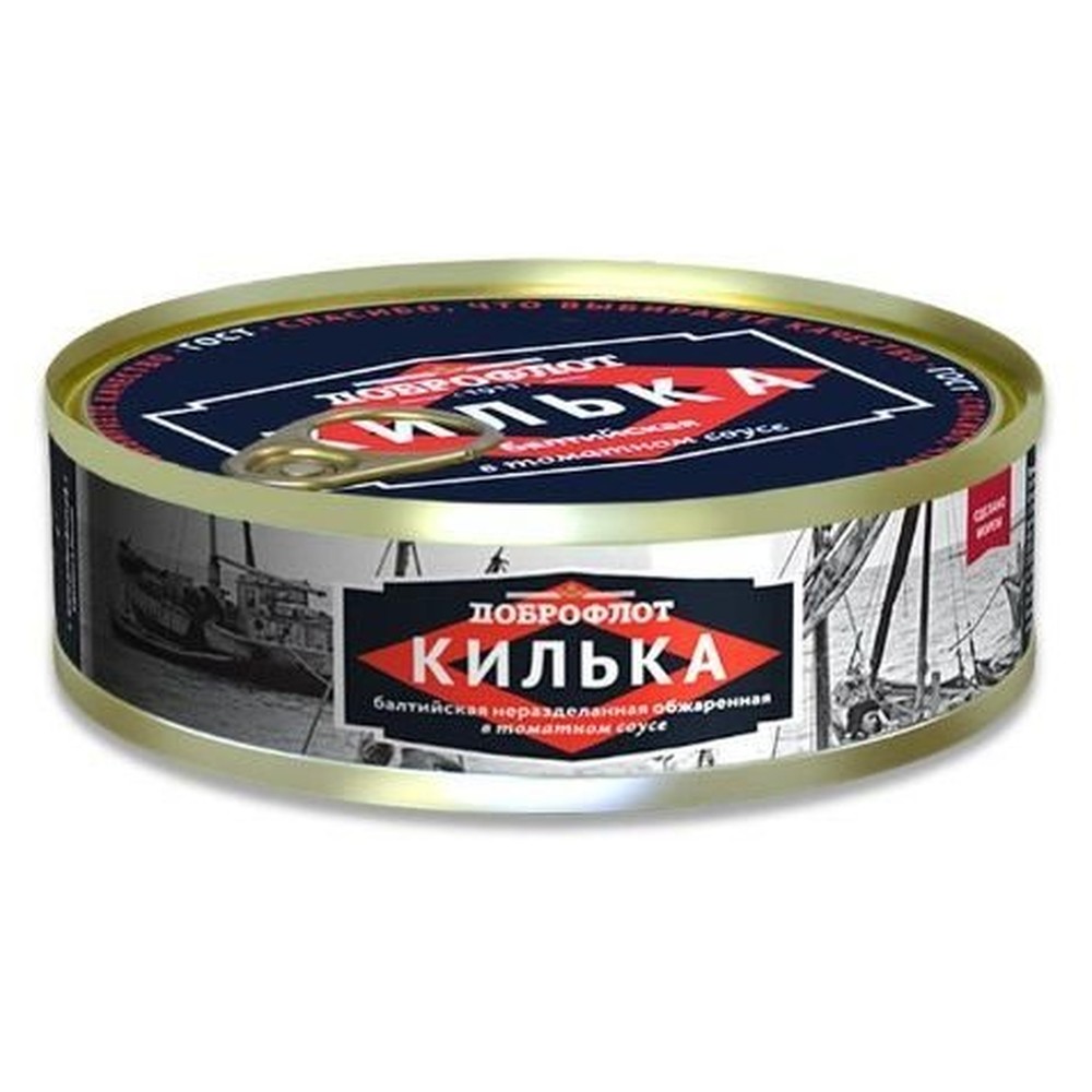 149 КИЛЬКА ДОБРОФЛОТ БАЛТИЙСКАЯ НЕРАЗДЕЛАННАЯ ОБЖАРЕННАЯ В ТОМАТНОМ СОУСЕ 240 Г Ж/БАН. КЛЮЧ/24