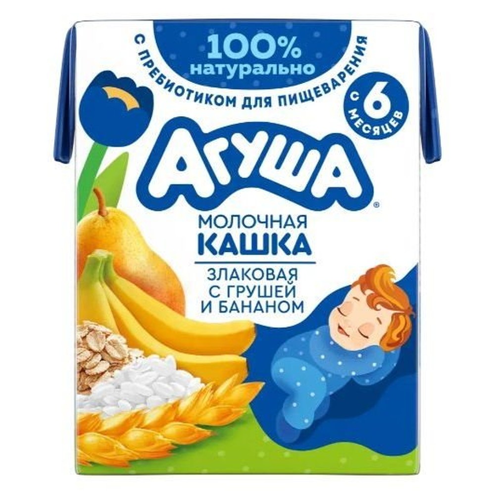 Кашка молочно-злаковая детская Агуша Засыпай-ка с грушей и бананом с 6 месяцев 200 мл