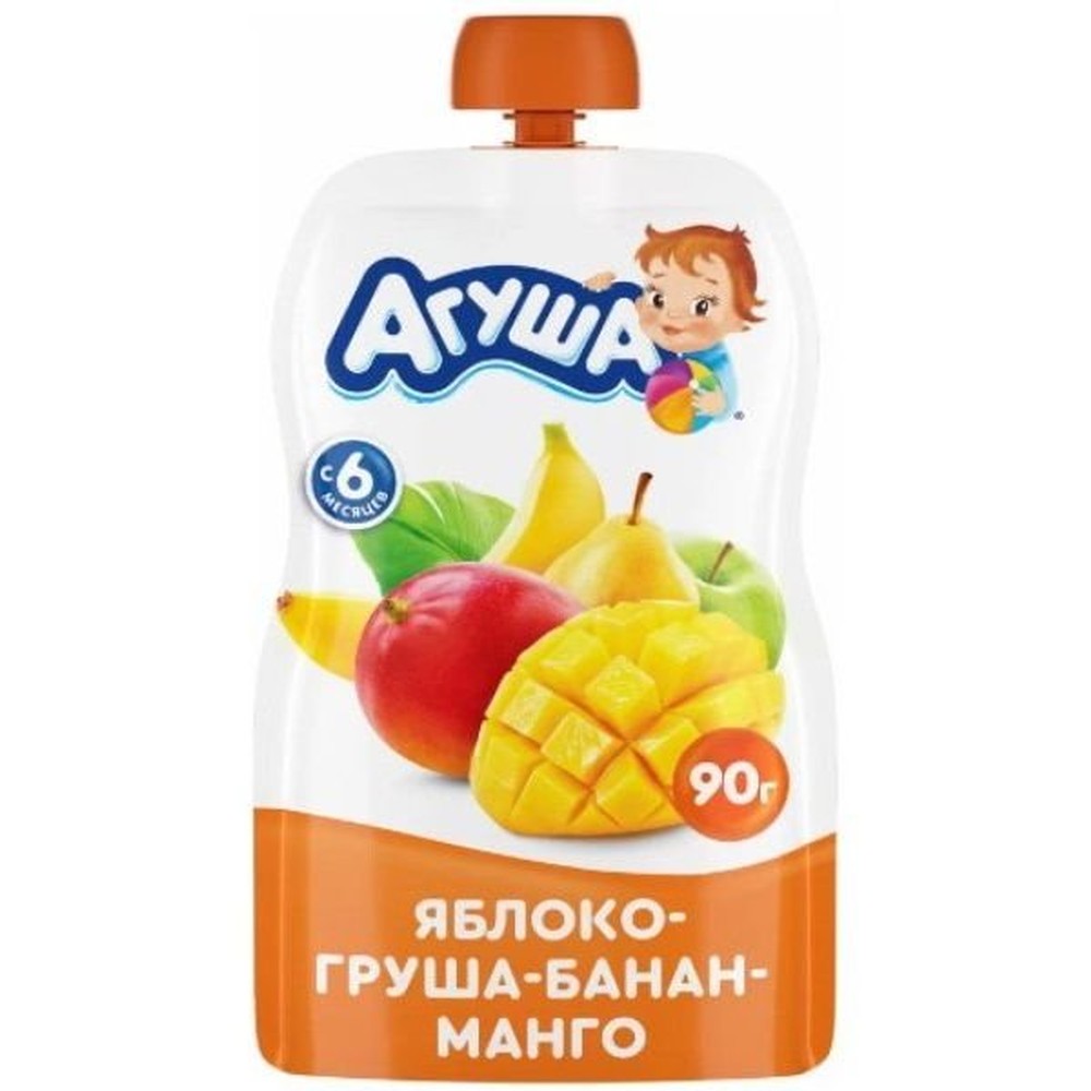  АГУША |Фруктовое пюре Агуша Яблоко-груша-банан-манго, 90 г