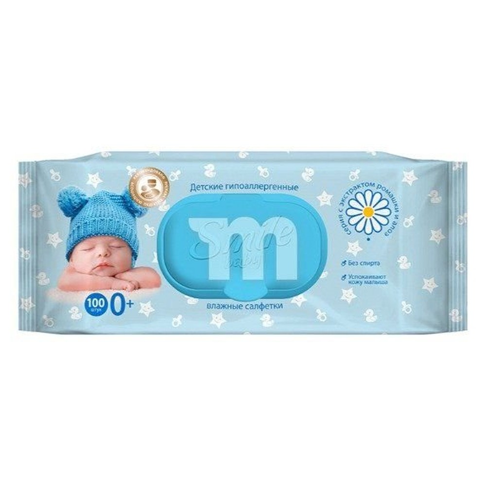  Салфетки влажные Smile Baby Экстракт ромашки и алоэ 100 штук