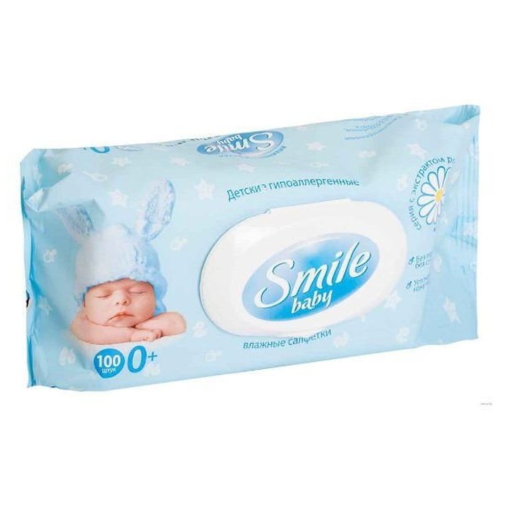  Салфетки влажные Smile Baby Экстракт ромашки и алоэ 100 штук