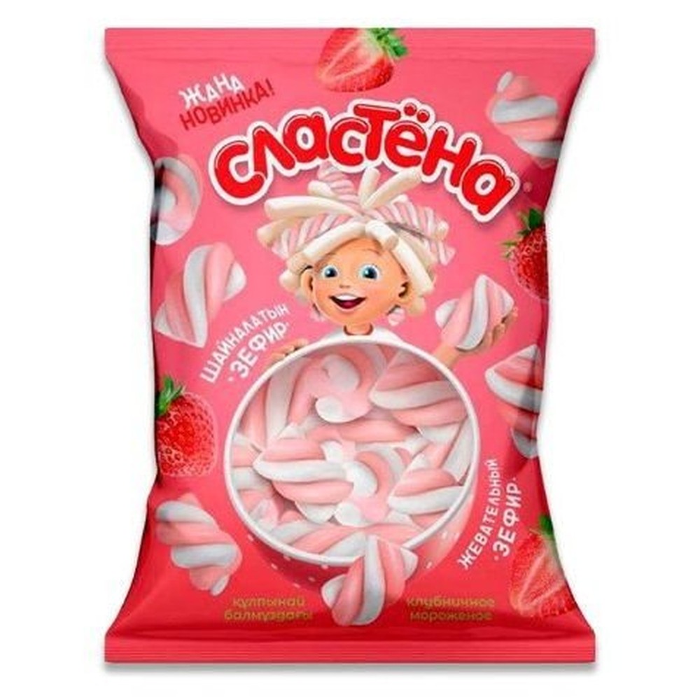 Зефир "СЛАСТЕНА" жевательный Клубничное мороженое 75г
