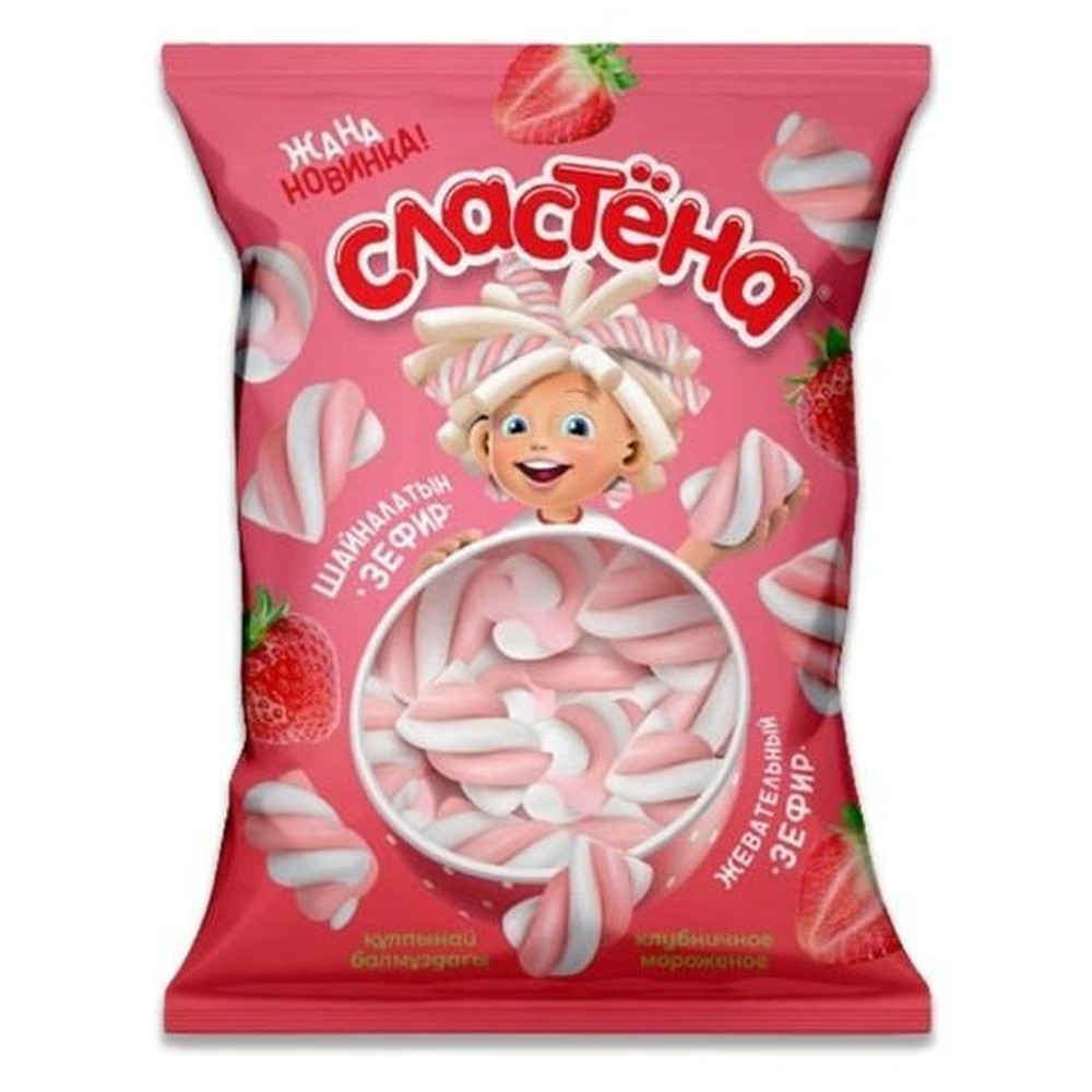 ЖЕВАТЕЛЬНЫЙ ЗЕФИР СЛАСТЕНА С/ВКУСОМ КЛУБНИЧ МОРОЖЕНОЕ 150ГР