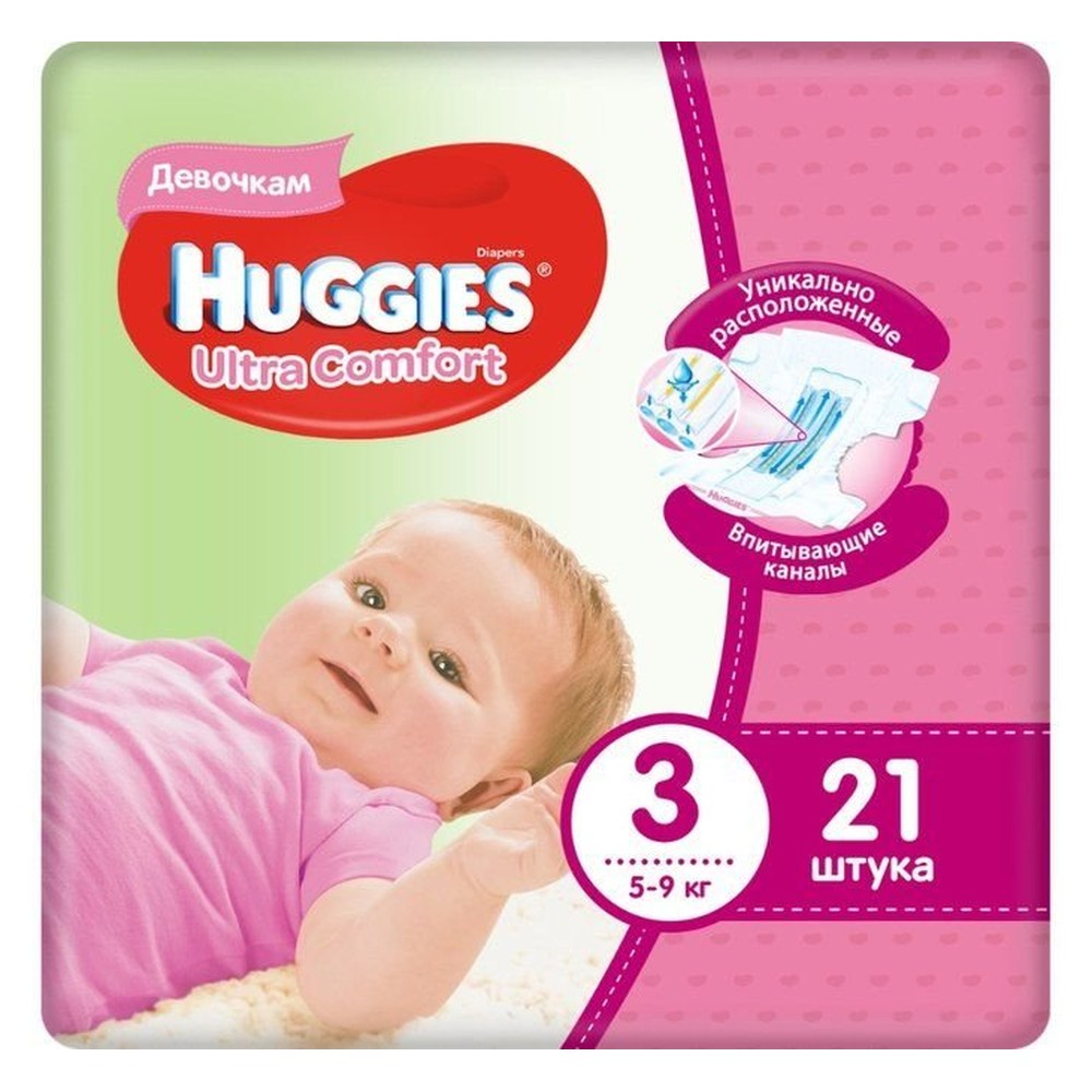 Подгузники Huggies Ultra Comfort для девочек, 4 (8-14 кг), 21 штука