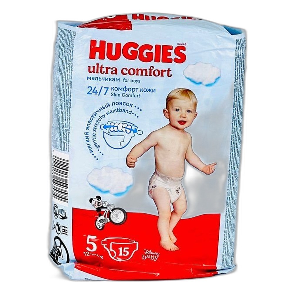 Подгузники  HUGGIES  ultra comfort  для мальчиков размер 5  15 штук