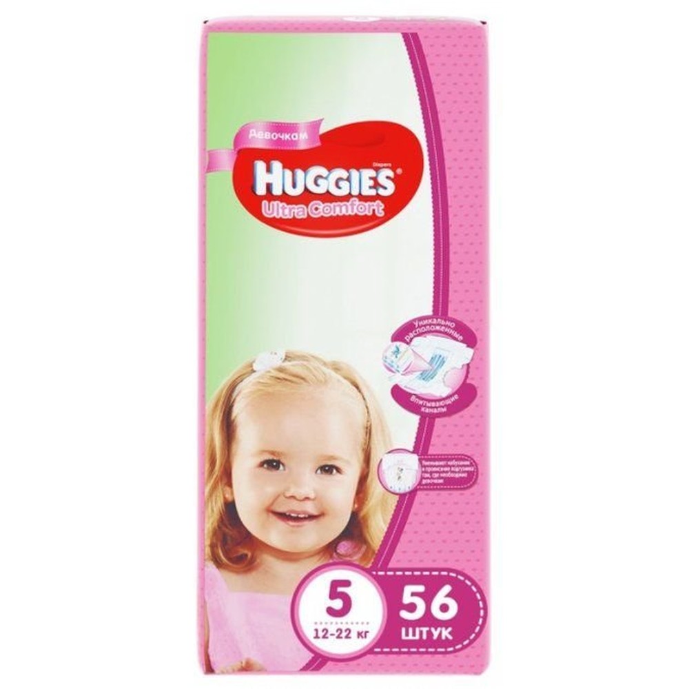 Подгузники для девочек  HUGGIES Ultra Comfort, размер 5, 56 штук