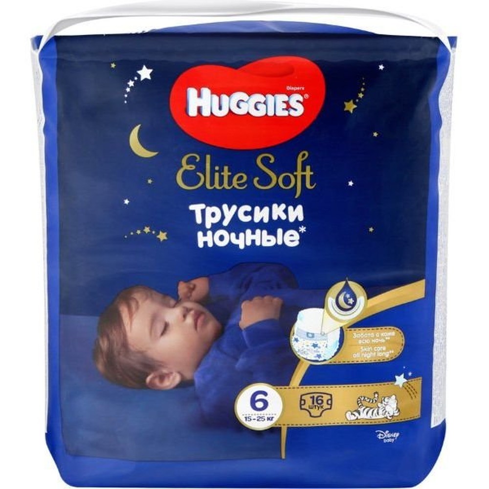 ТРУСИКИ-ПОДГУЗНИКИ HUGGIES ELITE SOFT НОЧН 6 16ШТ