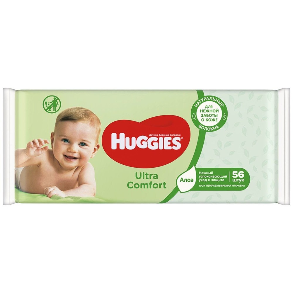 Салфетки Huggies Ultra Comfort Aloe детские влажные, 64шт