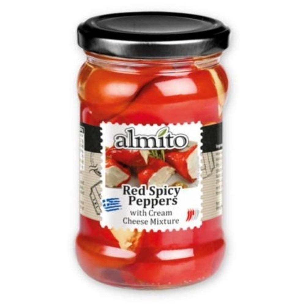 Перец красный Almito острый фаршированный крем-сыром 320 мл