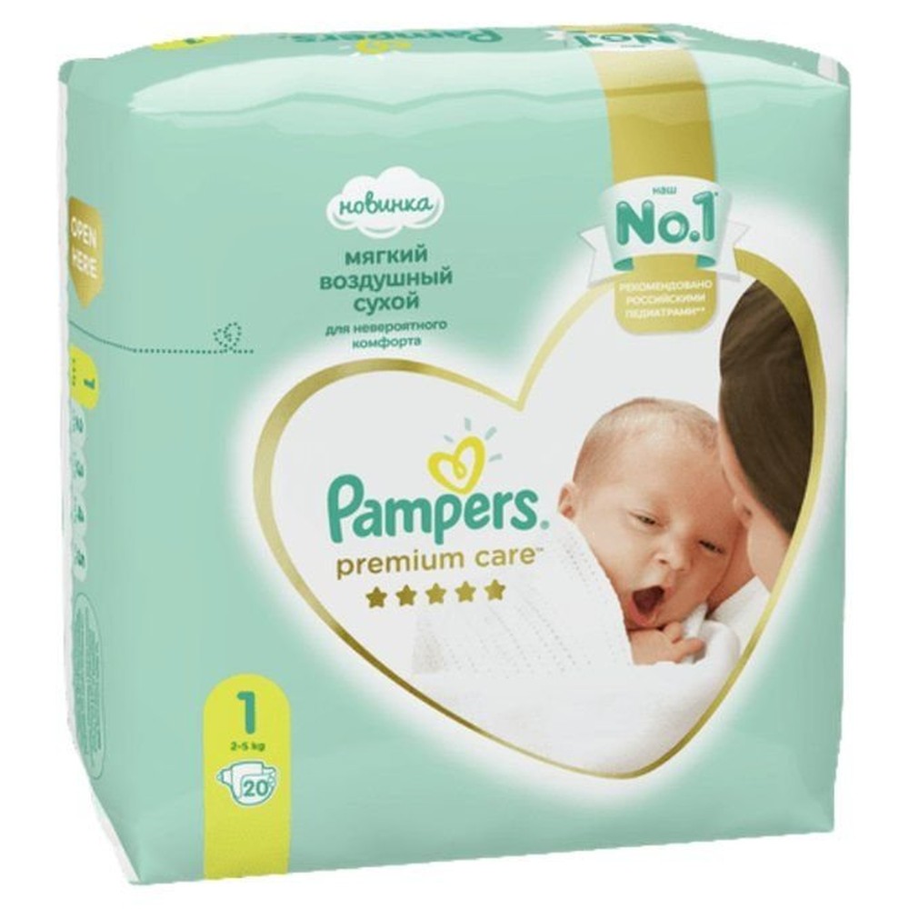Pampers Premium Care Размер 1, 20 Подгузники, 2kg-5kg
