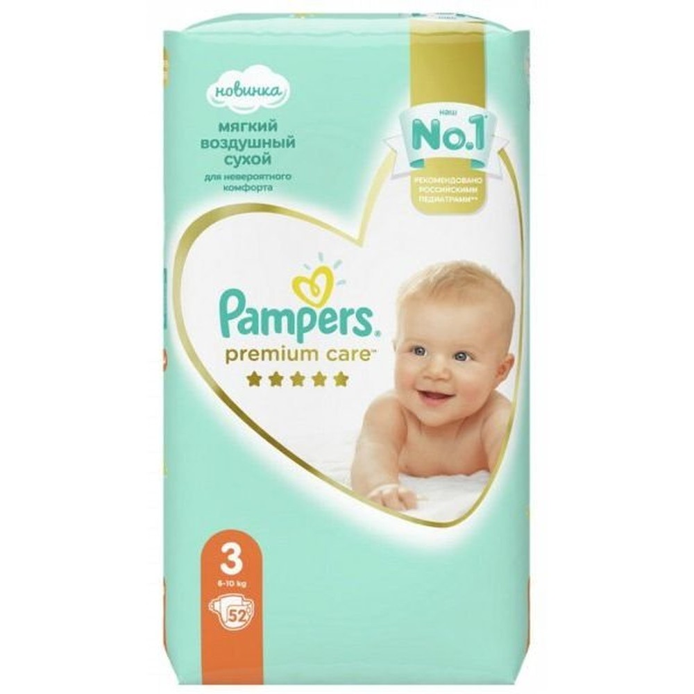 Pampers Premium Care Размер 3, 52 Подгузники, 6kg-10kg