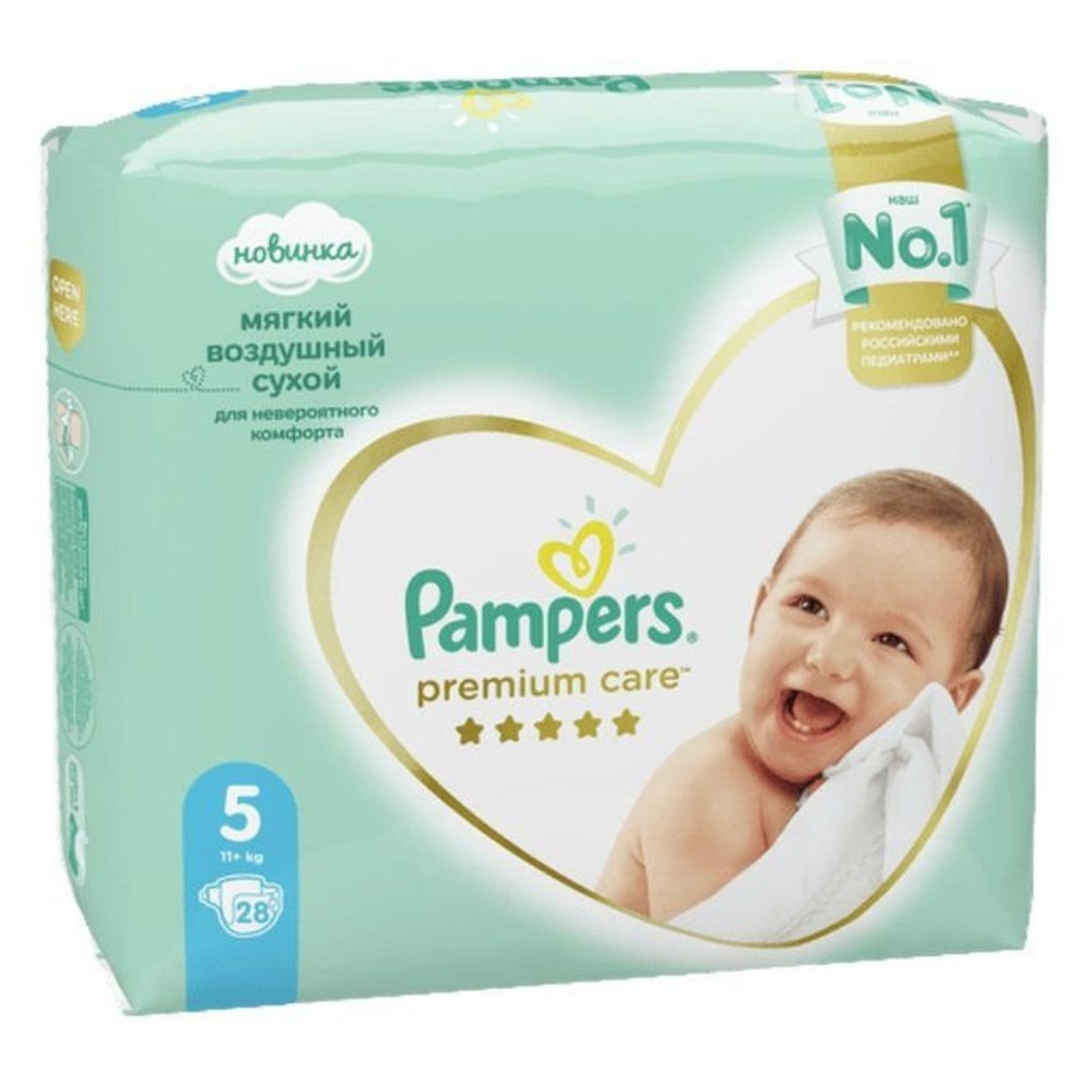 Pampers Premium Care Размер 5, 28 Подгузники, 11kg+