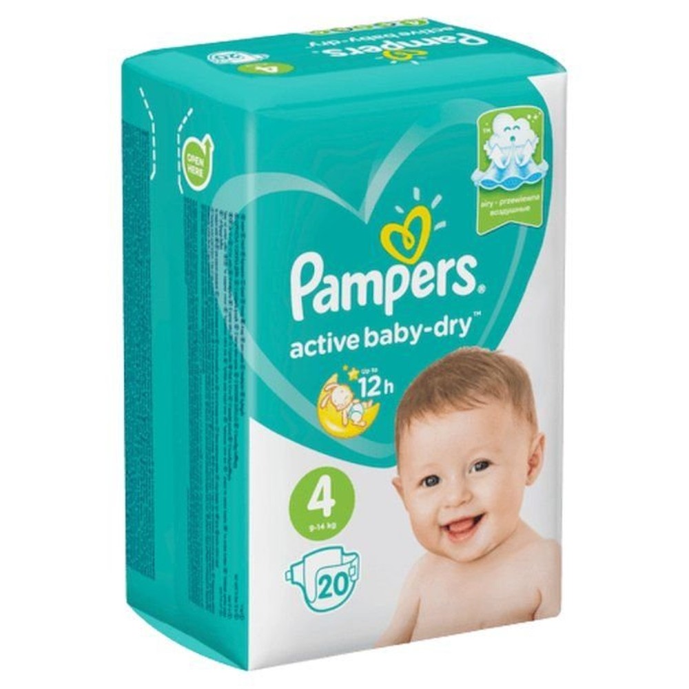 Подгузники Pampers Active Baby-Dry 9–14 кг, размер 4, 20 шт.