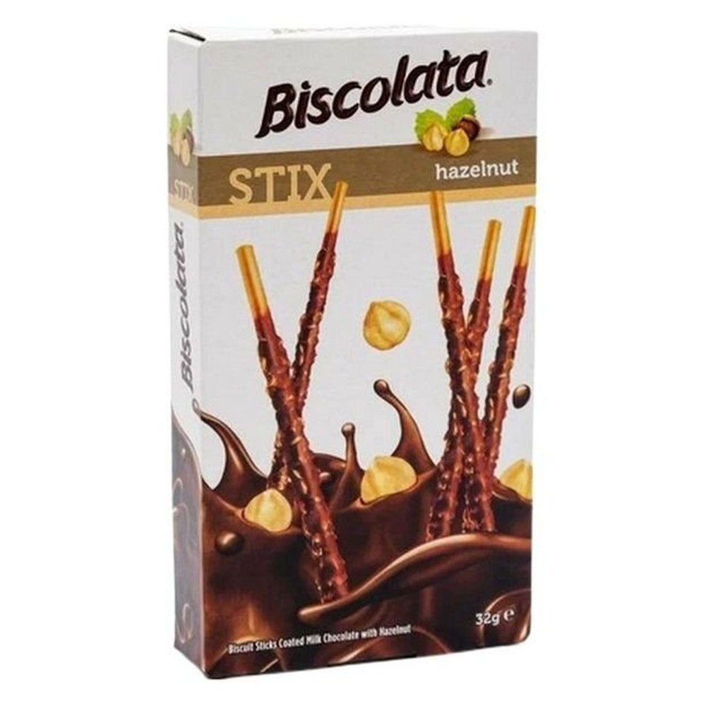 ПАЛОЧКИ BISCOLATA STIX ПОКРЫТЫЕ МОЛОЧНЫМ ШОКОЛАДОМ И ФУНДУКОМ 32ГР